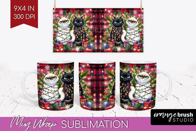 Christmas Cat Mug Wrap - Funny Mug PNG Sublimation Sublimation OrangeBrushStudio 