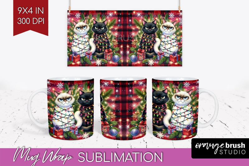 Christmas Cat Mug Wrap - Funny Mug PNG Sublimation Sublimation OrangeBrushStudio 