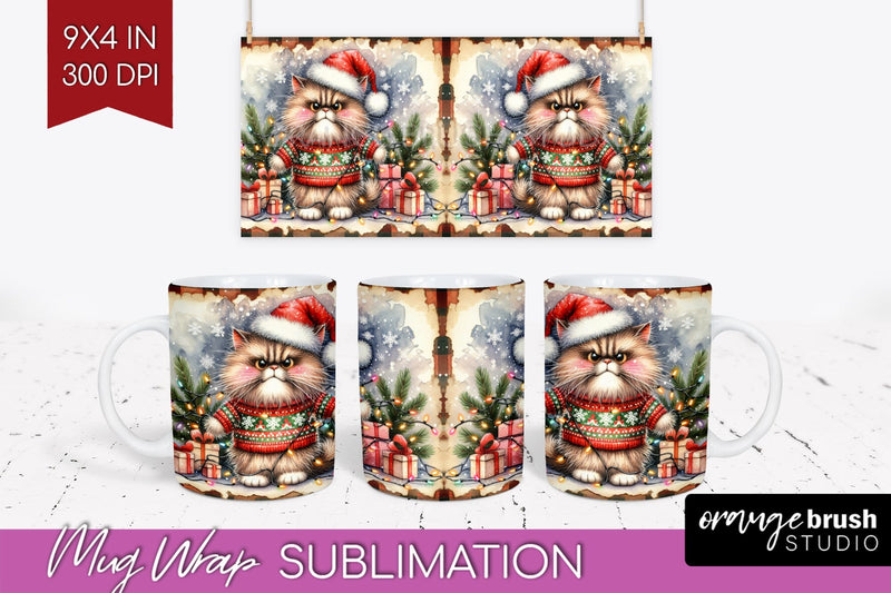 Christmas Cat Mug Wrap - Funny Mug PNG Sublimation Sublimation OrangeBrushStudio 