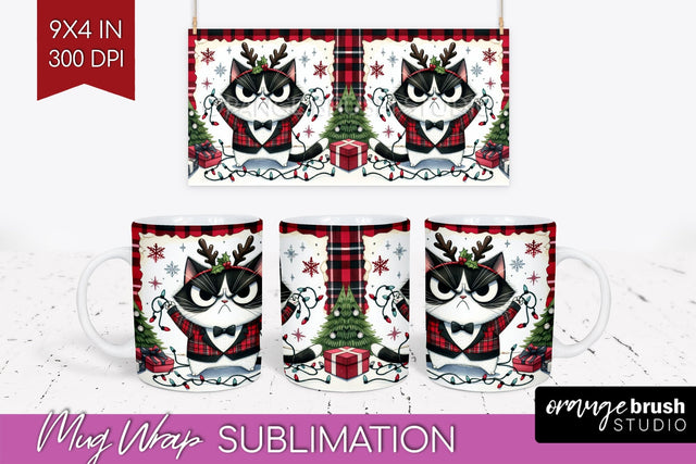 Christmas Cat Mug Wrap - Funny Mug PNG Sublimation Sublimation OrangeBrushStudio 