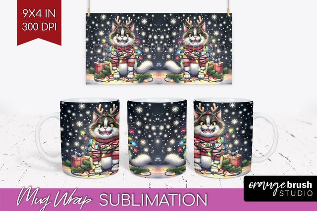 Christmas Cat Mug Wrap - Funny Mug PNG Sublimation Sublimation OrangeBrushStudio 