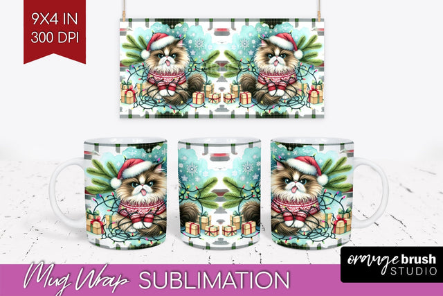 Christmas Cat Mug Wrap - Funny Mug PNG Sublimation Sublimation OrangeBrushStudio 