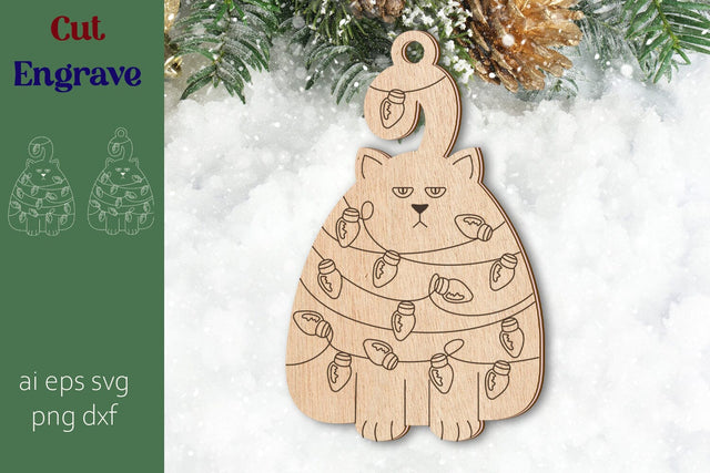 Christmas cat ornament svg, New Year decoration laser cut SVG AnastasiyaArtDesign 