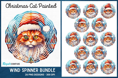 Christmas Cat Painted Wind Spinner Sublimation Designs Bundle Sublimation Regulrcrative 
