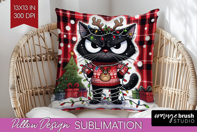 Christmas Cat Pillow Sublimation - Funny Pillow Cover PNG Sublimation OrangeBrushStudio 