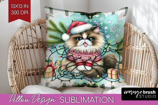 Christmas Cat Pillow Sublimation - Funny Pillow Cover PNG Sublimation OrangeBrushStudio 