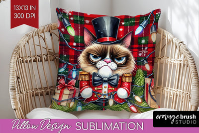 Christmas Cat Pillow Sublimation - Funny Pillow Cover PNG Sublimation OrangeBrushStudio 