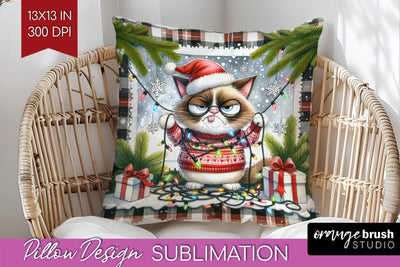 Christmas Cat Pillow Sublimation - Funny Pillow Cover PNG Sublimation OrangeBrushStudio 