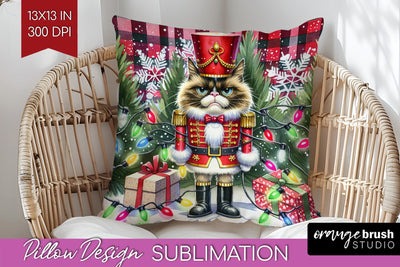 Christmas Cat Pillow Sublimation - Funny Pillow Cover PNG Sublimation OrangeBrushStudio 
