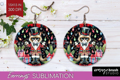 Christmas Cat Round Earrings - Funny PNG Sublimation Sublimation OrangeBrushStudio 