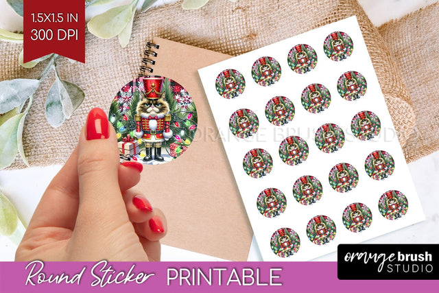 Christmas Cat Round Sticker - Funny Printable Sticker Sheet Sublimation OrangeBrushStudio 