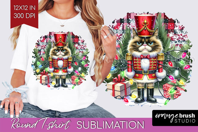 Christmas Cat Round Tshirt Background - Funny PNG Sublimation OrangeBrushStudio 