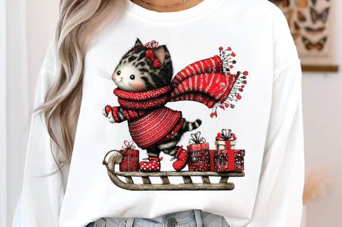Christmas Cat Sleigh Clipart Sublimation SVGArt 