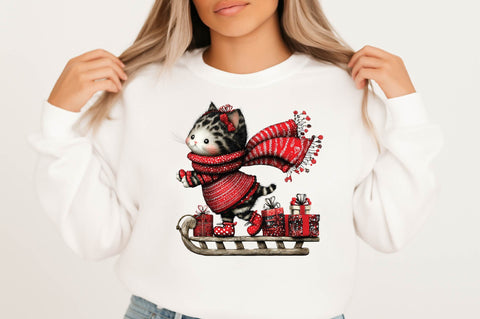 Christmas Cat Sleigh Clipart Sublimation SVGArt 