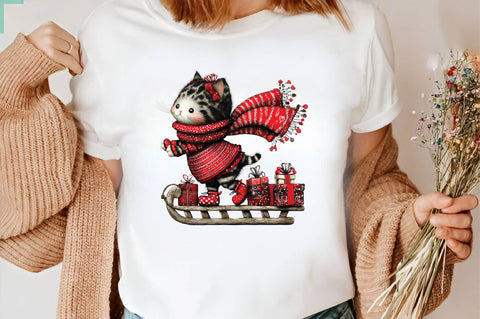 Christmas Cat Sleigh Clipart Sublimation SVGArt 