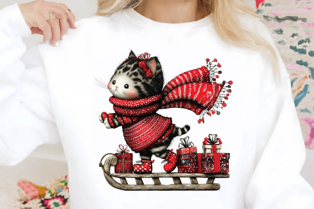 Christmas Cat Sleigh Clipart Sublimation SVGArt 