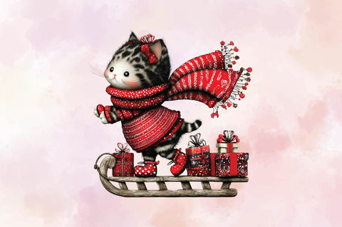 Christmas Cat Sleigh Clipart Sublimation SVGArt 