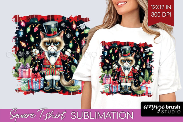 Christmas Cat Square Tshirt Background - Funny PNG Sublimation OrangeBrushStudio 