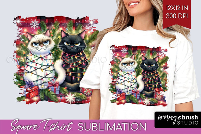 Christmas Cat Square Tshirt Background - Funny PNG Sublimation OrangeBrushStudio 