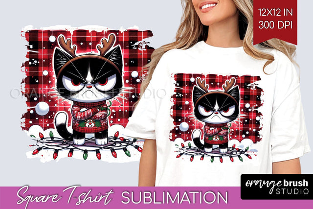 Christmas Cat Square Tshirt Background - Funny PNG Sublimation OrangeBrushStudio 