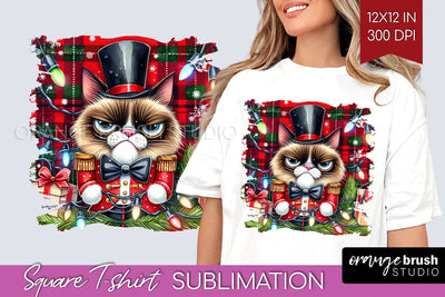 Christmas Cat Square Tshirt Background - Funny PNG Sublimation OrangeBrushStudio 
