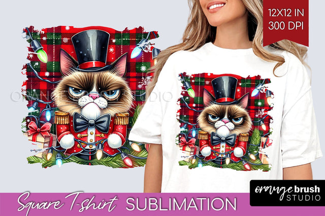 Christmas Cat Square Tshirt Background - Funny PNG Sublimation OrangeBrushStudio 