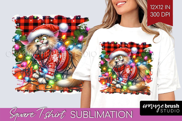 Christmas Cat Square Tshirt Background - Funny PNG Sublimation OrangeBrushStudio 