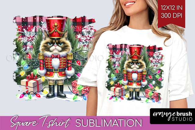 Christmas Cat Square Tshirt Background - Funny PNG Sublimation OrangeBrushStudio 