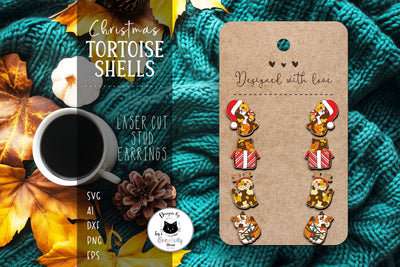 Christmas Cat Stud Earrings Laser Cut SVG Ivy's Creativity House 