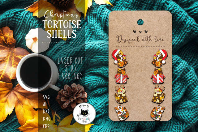 Christmas Cat Stud Earrings Laser Cut SVG Ivy's Creativity House 