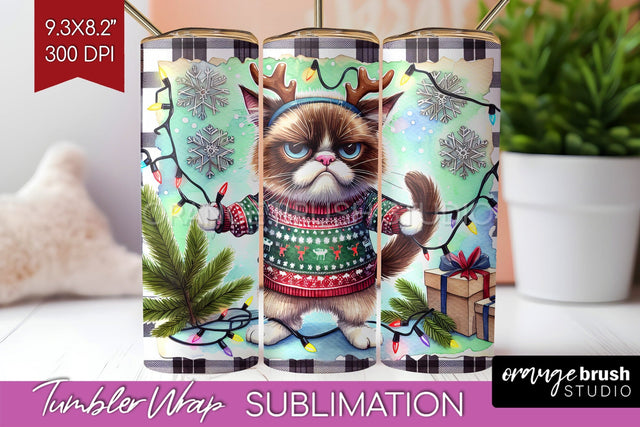 Christmas Cat Tumbler Wrap - Funny Tumbler PNG Sublimation Sublimation OrangeBrushStudio 