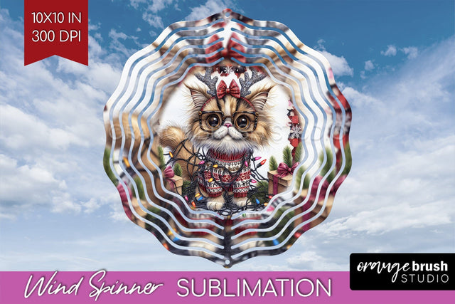Christmas Cat Wind Spinner Sublimation PNG - Funny Round Sublimation OrangeBrushStudio 