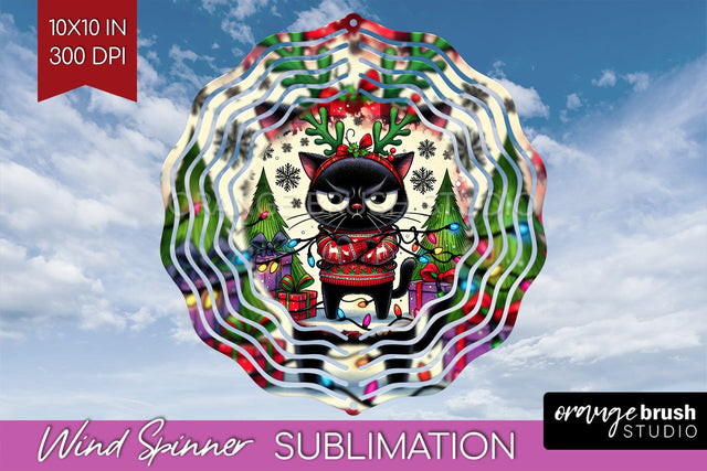 Christmas Cat Wind Spinner Sublimation PNG - Funny Round Sublimation OrangeBrushStudio 