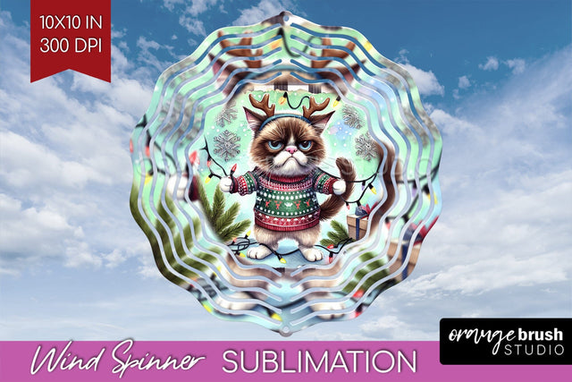 Christmas Cat Wind Spinner Sublimation PNG - Funny Round Sublimation OrangeBrushStudio 