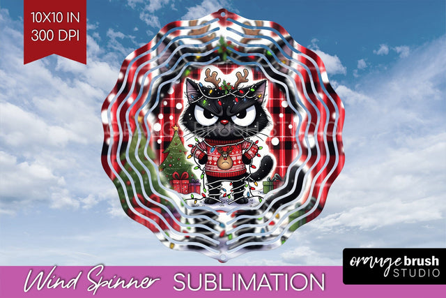 Christmas Cat Wind Spinner Sublimation PNG - Funny Round Sublimation OrangeBrushStudio 