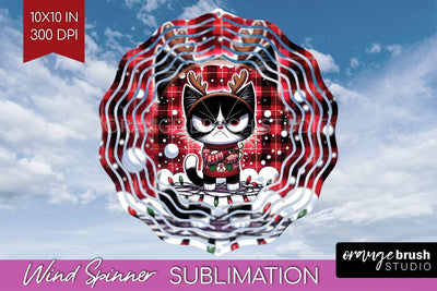 Christmas Cat Wind Spinner Sublimation PNG - Funny Round Sublimation OrangeBrushStudio 