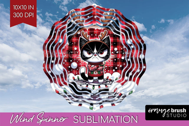 Christmas Cat Wind Spinner Sublimation PNG - Funny Round Sublimation OrangeBrushStudio 