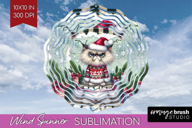 Christmas Cat Wind Spinner Sublimation PNG - Funny Round Sublimation OrangeBrushStudio 