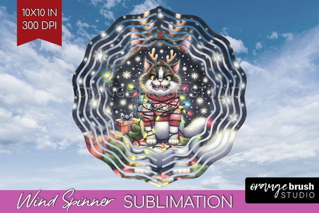 Christmas Cat Wind Spinner Sublimation PNG - Funny Round Sublimation OrangeBrushStudio 
