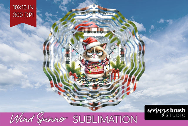Christmas Cat Wind Spinner Sublimation PNG - Funny Round Sublimation OrangeBrushStudio 