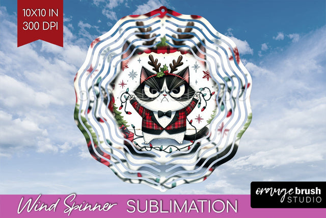 Christmas Cat Wind Spinner Sublimation PNG - Funny Round Sublimation OrangeBrushStudio 