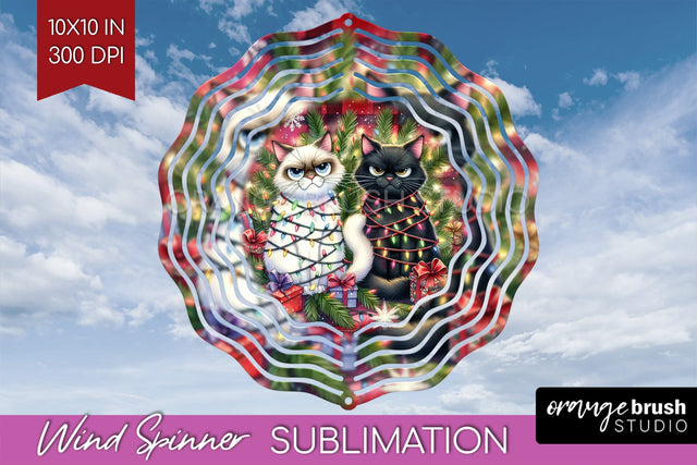 Christmas Cat Wind Spinner Sublimation PNG - Funny Round Sublimation OrangeBrushStudio 