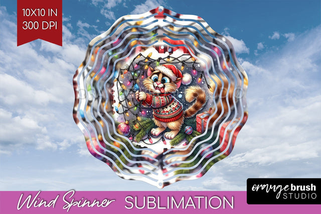 Christmas Cat Wind Spinner Sublimation PNG - Funny Round Sublimation OrangeBrushStudio 