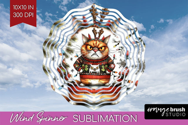 Christmas Cat Wind Spinner Sublimation PNG - Funny Round Sublimation OrangeBrushStudio 
