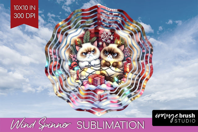 Christmas Cat Wind Spinner Sublimation PNG - Funny Round Sublimation OrangeBrushStudio 