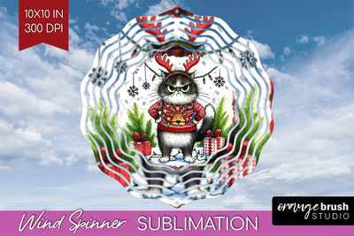 Christmas Cat Wind Spinner Sublimation PNG - Funny Round Sublimation OrangeBrushStudio 