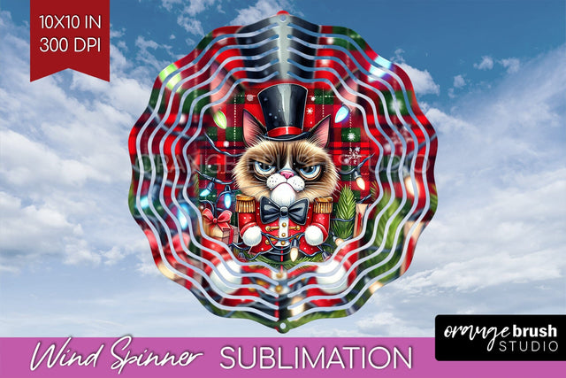 Christmas Cat Wind Spinner Sublimation PNG - Funny Round Sublimation OrangeBrushStudio 