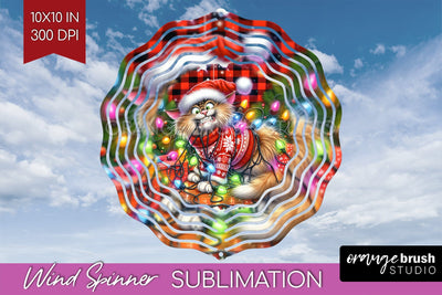 Christmas Cat Wind Spinner Sublimation PNG - Funny Round Sublimation OrangeBrushStudio 