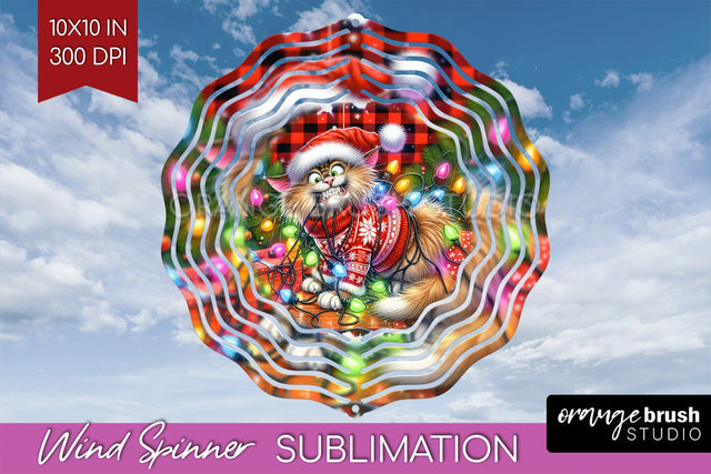 Christmas Cat Wind Spinner Sublimation PNG - Funny Round Sublimation OrangeBrushStudio 