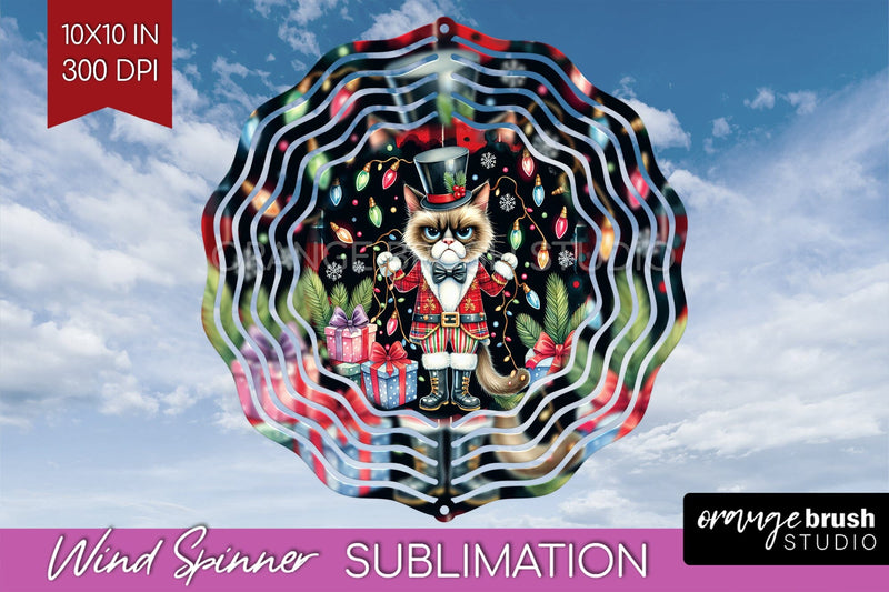 Christmas Cat Wind Spinner Sublimation PNG - Funny Round Sublimation OrangeBrushStudio 